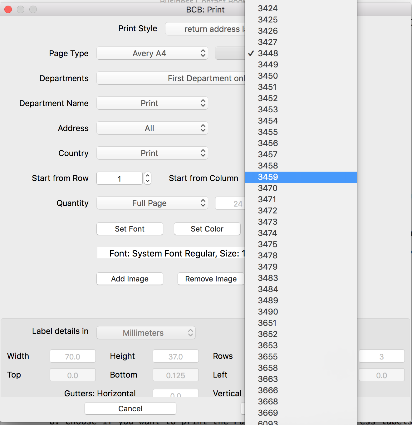 Supported Label templates - Avery A4