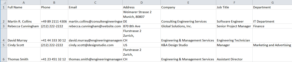 How to open exported contacts in Excel