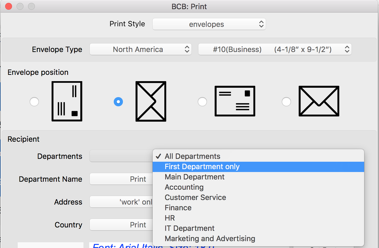 Print department information on envelopes