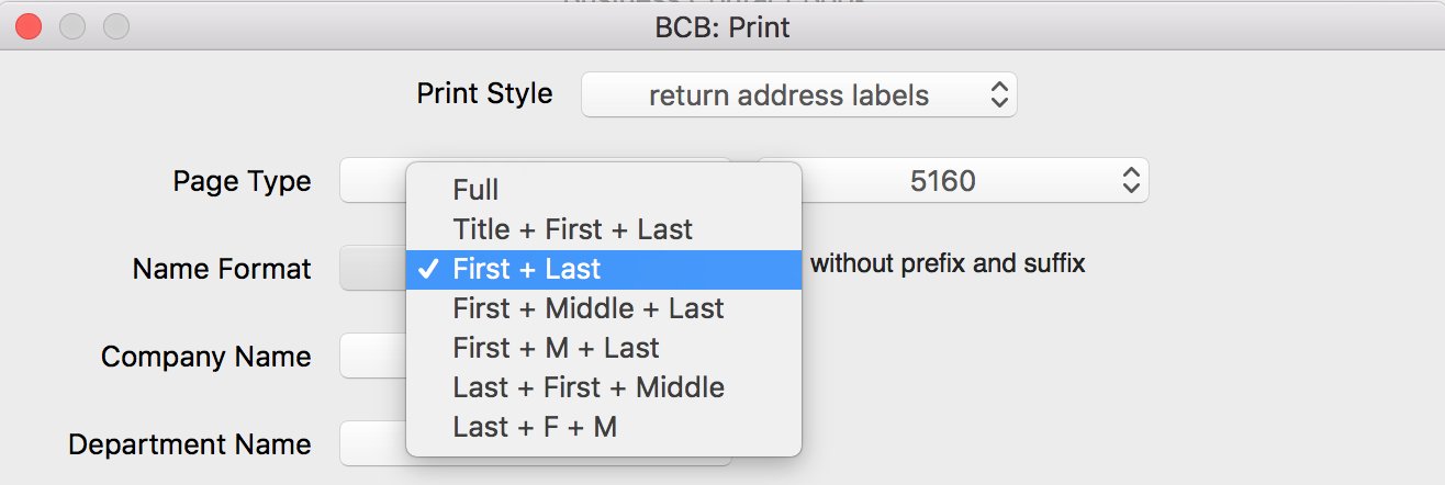 Supported name formats for mailing labels